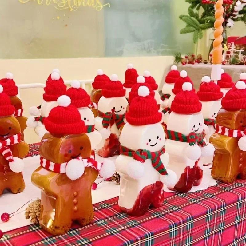 Christmas Decoration Gingerbread Man Milk Tea Beverage Cup Plastic Bottle Food Grade Homemade Beverage Creative Cold Drink Cup