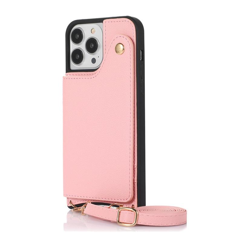 iPhone16 Card Bag Buckle Mirror Lanyard Xr Suitable for 12 Protective Cases Apple 13promax Leather Mobile Phone Case