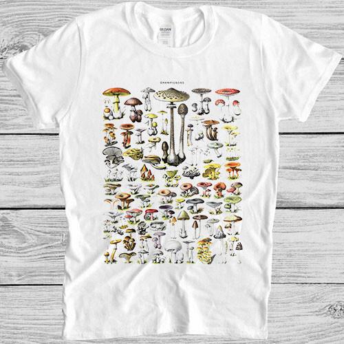 Mushrooms Champignons Antique Botanical Vintage Funny Meme Gift Tee T Shirt 4019