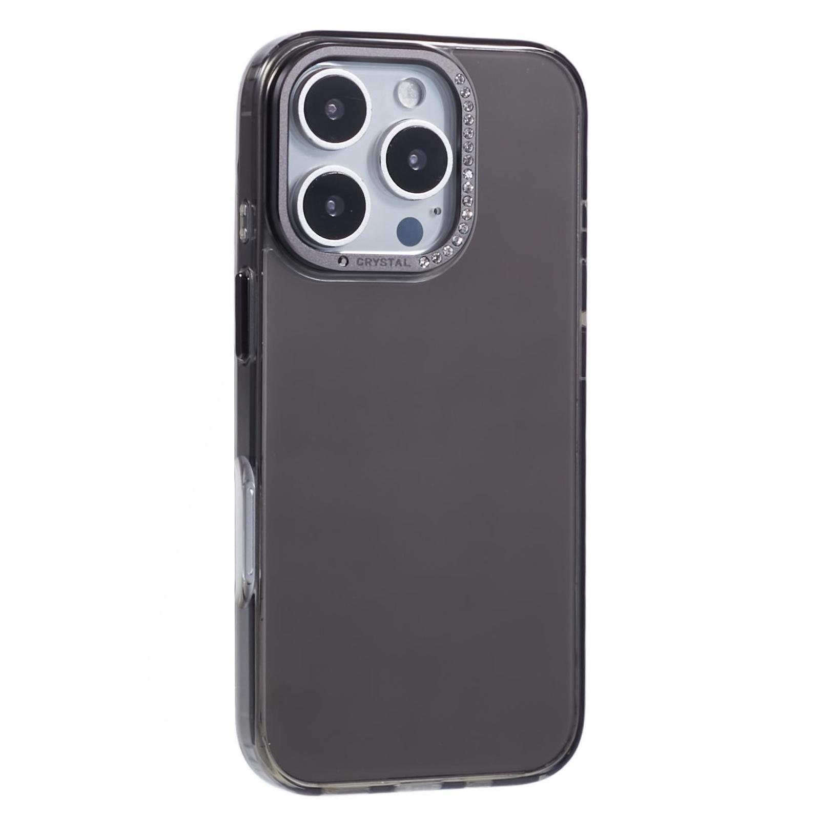 

For iPhone 16 Pro Max Case TPU+PC Phone Back Cover Lens Frame Rhinestone Decorated Transparent Black