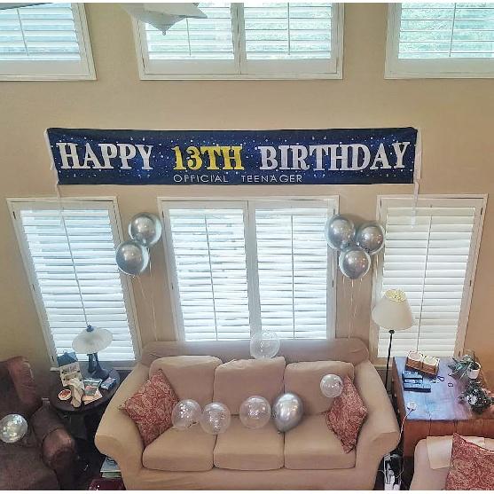 Large Blue Happy 13th Birthday Banner, Huge Teenager Sign, 13th Bday Sign for Yard Garden, 13 Year Old Blue Birthday Party,13 Bday Party Photo