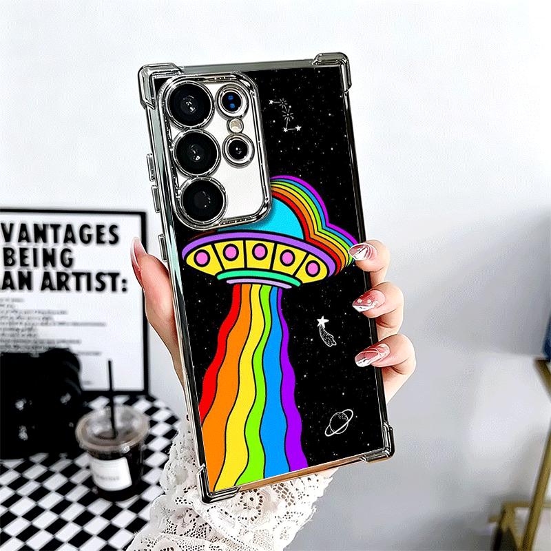 

Funny Space UFO Alien Thing Soft Phone Case For Samsung Galaxy S26 Ultra S25 Edge S24 FE S23 Plus S22 S21 + S20 Plating Anti-Fal Samsung S26