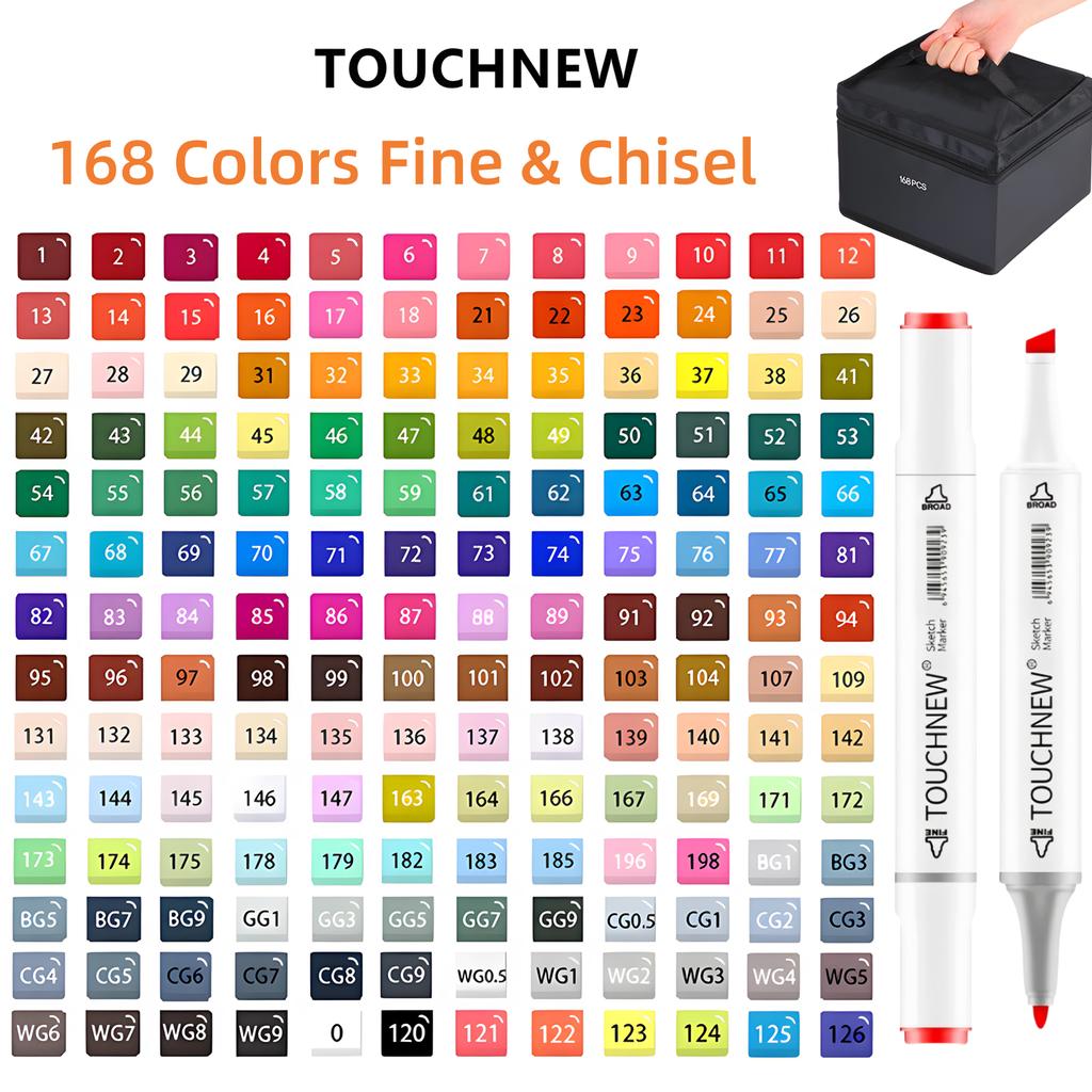 TOUCHNEW Alcohol Markers Soft Brush,Dual Tip Fine&Chisel / Brush&Chisel Art Markers Set for Adult Artists Drawing Coloring