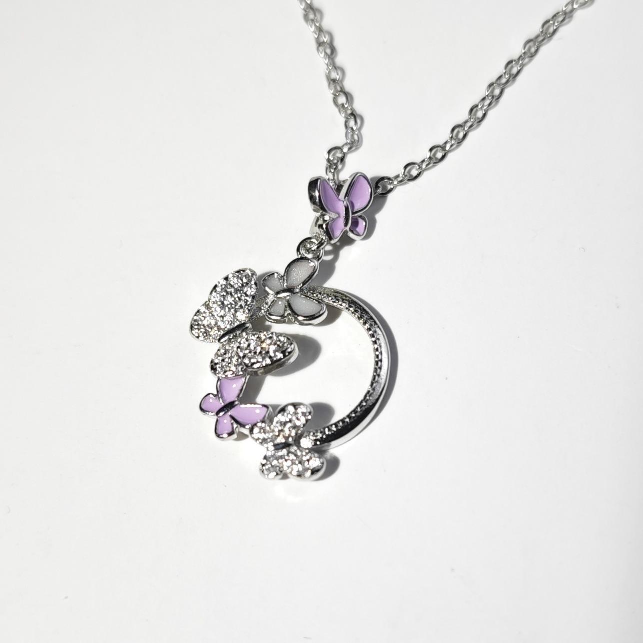 

925 Silver Enamel Butterfly Necklace - Mori Style Aesthetic, High-End Purple Clavicle Chain for Women