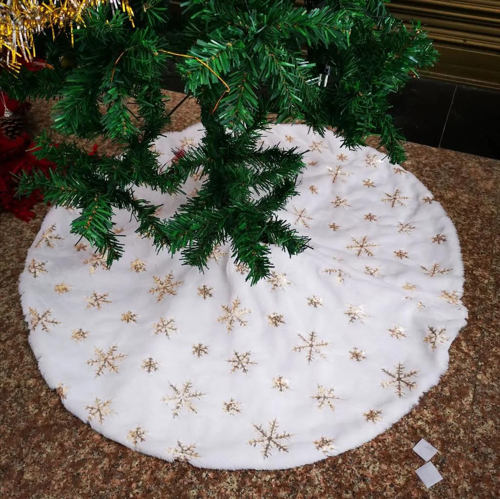 1 Stück-78cm Weihnachtsbaumdecke Kunstfellteppich Goldene Schneeflocke Weißer Plüschteppich Für Zuhause Weihnachtsbaum Neujahrsdeko Schürze Ornament