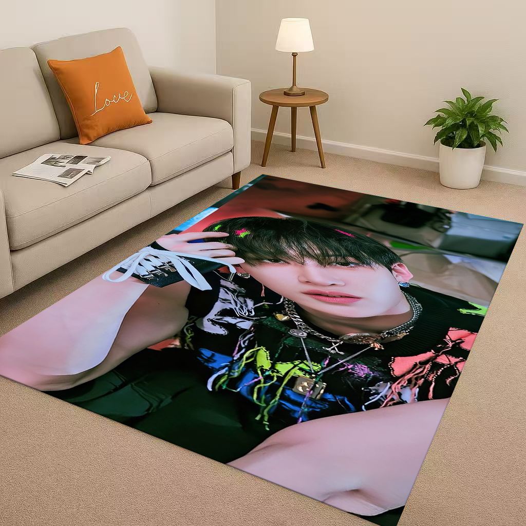 3D Kpop Bang Chan,lee Know Star Living Room Non-Slip Area Rug Carpet for Bedroom Playroom Sofa,Easy Clean Home Decor Doormat