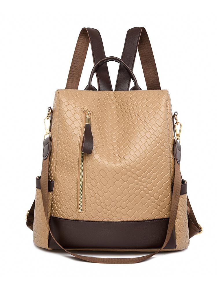 Мягкий кожаный тканый рюкзак Женский противоугонный рюкзак большой вместимости коричневый — фото 23