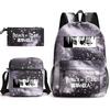 3 Piece School Backpack Set for Students Large Capacity Oxford Cloth Schoolbag with Shoulder Strap and Pencil Case