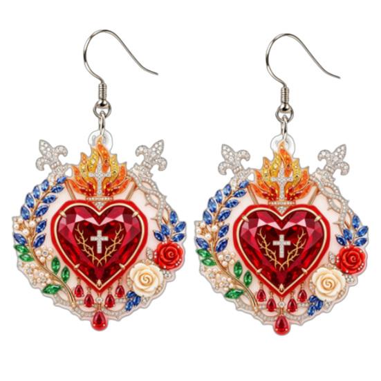 High-quality Durable Earrings 1 Pair Faux Crystal Heart Earrings, Red Baroque Drop Earring, Exquisite Large Dangle Victoria Halloween Jewelry 1 Pair