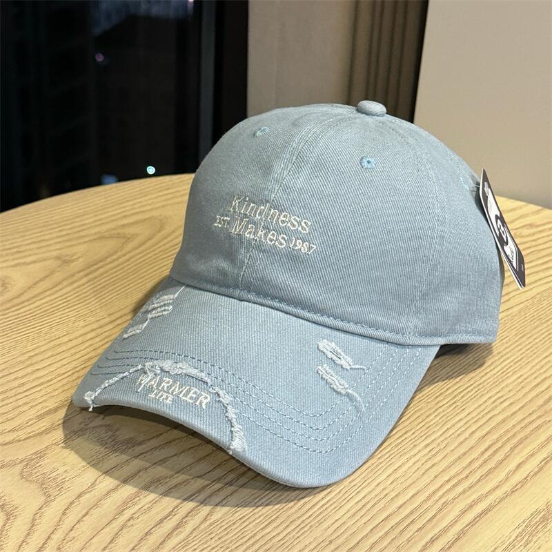 Personalized ripped baseball cap female alphabet embroidery summer cap men's sunscreen enlarged and widened brim sun hat tide