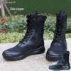 Men's High-Top Mesh Boots - Breathable, Wear-Resistant, Side Zipper Canvas Combat Shoes for Summer & Spring.
