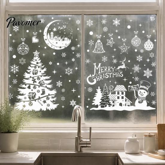 Waterproof Window Stickers 9Pcs Christmas Winter Cling, Snowman Snowflake Tree Static Glass Xmas Party Supplies Sticker, Removable Double-sided Decor