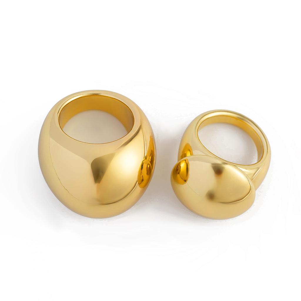 Ingemark 2Pcs/Set Vintage Chunky Smooth Rings for Women Fashion Statement Goth Gold Color Rings Festival Daily Jewelry Gift New