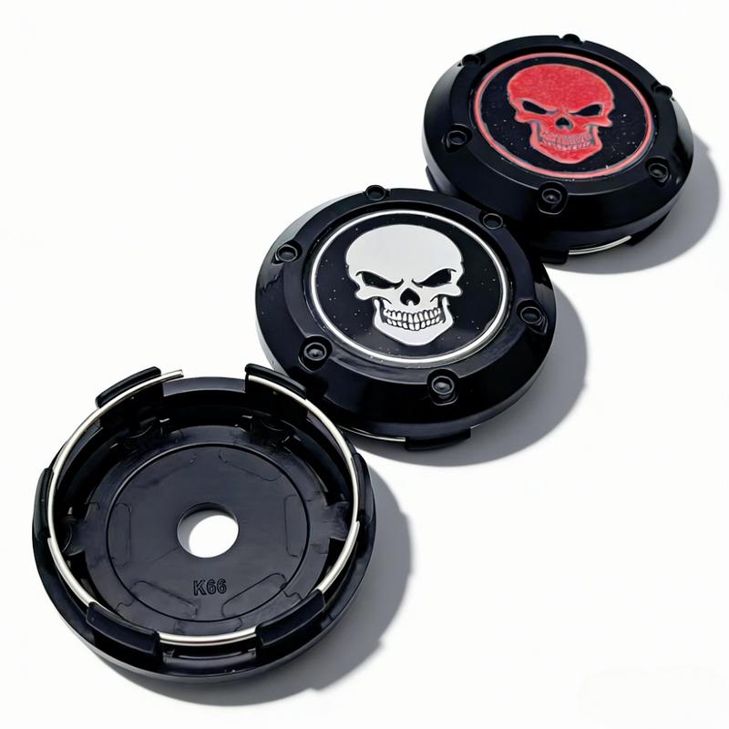 4pcs Skull Logo Emblem Car Wheel Center Caps 66MM Clips 62MM Rim Hubcaps Dust Cover Hub Wheels Cap Replacement Car Accessories