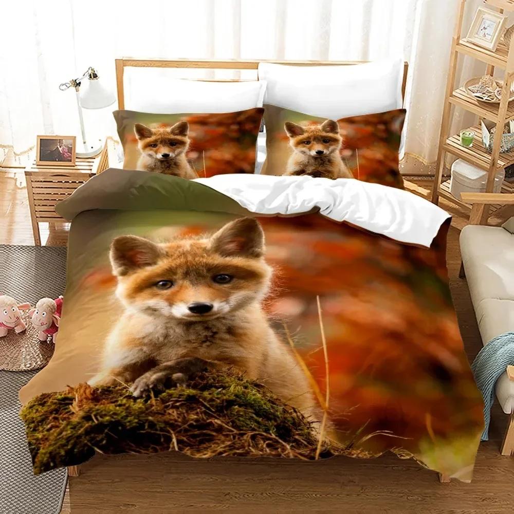 Fox 3D Animal Theme 3D Duvet Cover Bedding Set Comforter Linen Pillowcases Home Decor Single Double Twin King Queen