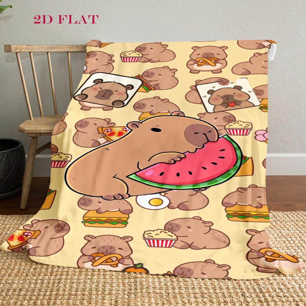 Whimsical Capybara Snacks Blanket Sofa Blanket Blanket Air Conditioning Blanket Bedroom Digital Printing