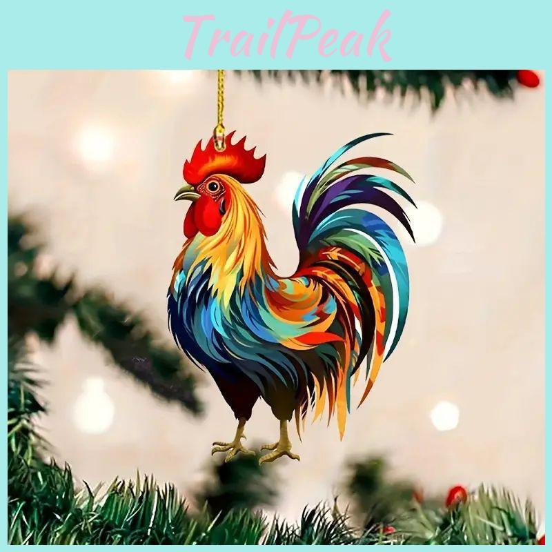Festive Christmas Acrylic Rooster Flat Decoration For Car Interior Ornament