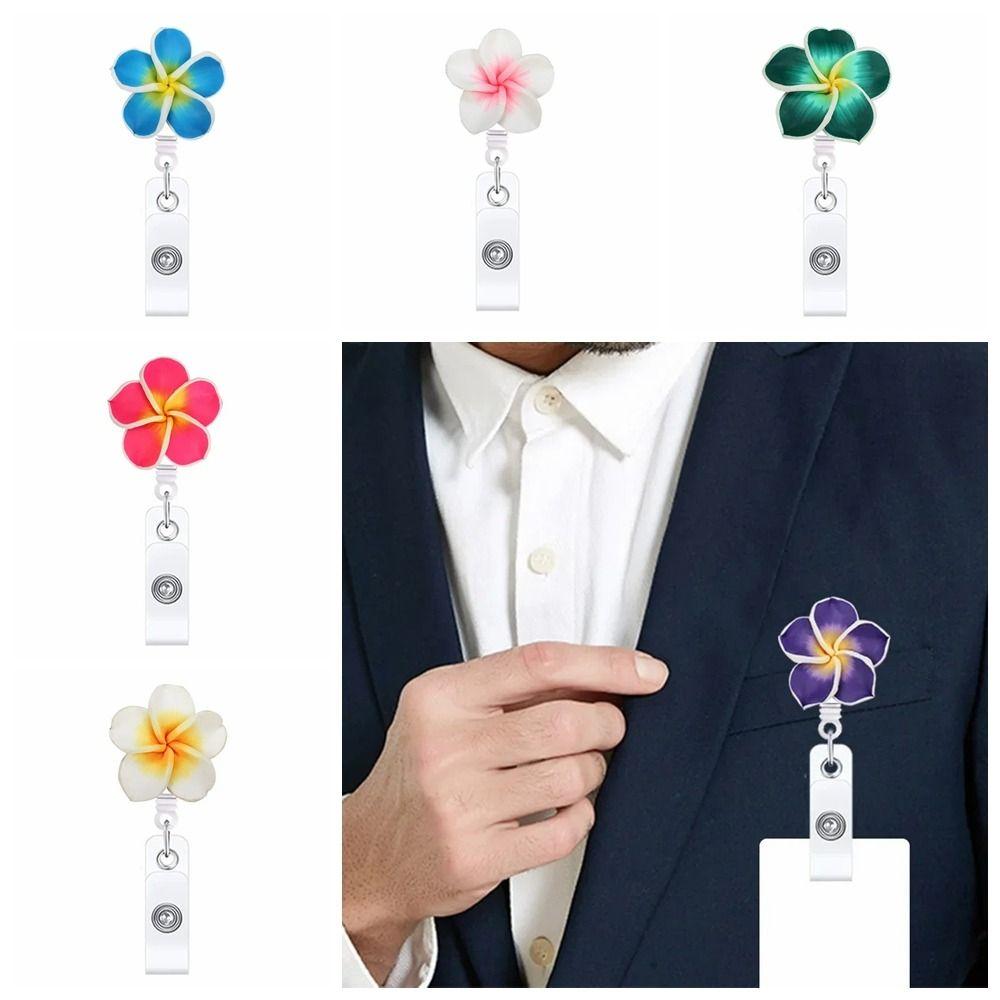 New Polymer Clay Badge Reel Card Holder Flower Shape Retractable ID Card Badge Clip Name Tag Badge Reels Nurse Supplies
