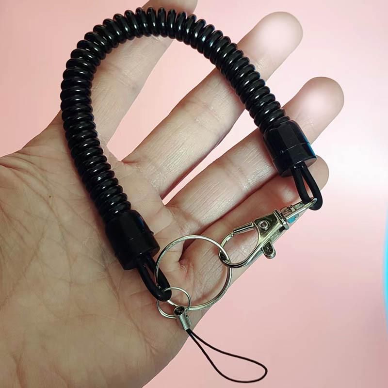 19cm Schwarzes PU Einziehbares Feder-Lanyard Schlüsselanhänger Anti-Verlust Handy-Anhänger Seil