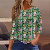 Women's Fashionable Casual Three Quarter Sleeve Christmas Printed Round Neck Top