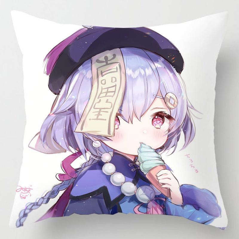 Genshin Impact Cartoon Cushion Cover Soft Polyester Peachskin Pillow Case For Home Decor