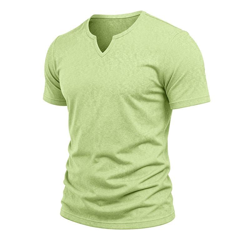 Men Casual Summer Loose V Neck Short Sleeve Solid T Shirt