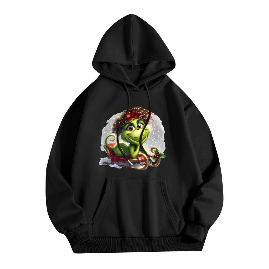 Women's Casual Comfortable Neck Hooded Long Sleeve Christmas Print Warm Sweatshirt