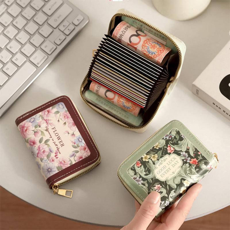 Kreative Mehrkarten-Geldbörsen RFID-Blockierung Ausweishalter Blumendruck Ausziehbares Visitenkartenetui Wasserdichte Geldbörse