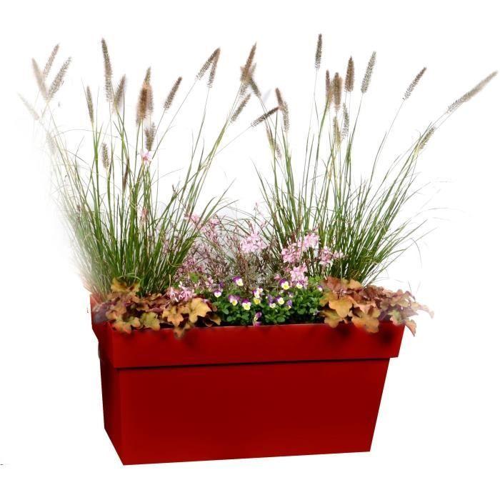 EDA Jardinière avec roulettes Toscane - 79 x 35 x H 39 cm - 74 L - Rouge rubis