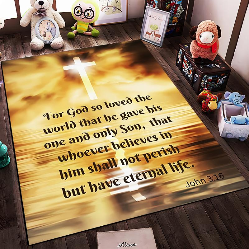 Christian Scripture Cross Rug Non-slip rug suitable for living room and bedroom sofas.