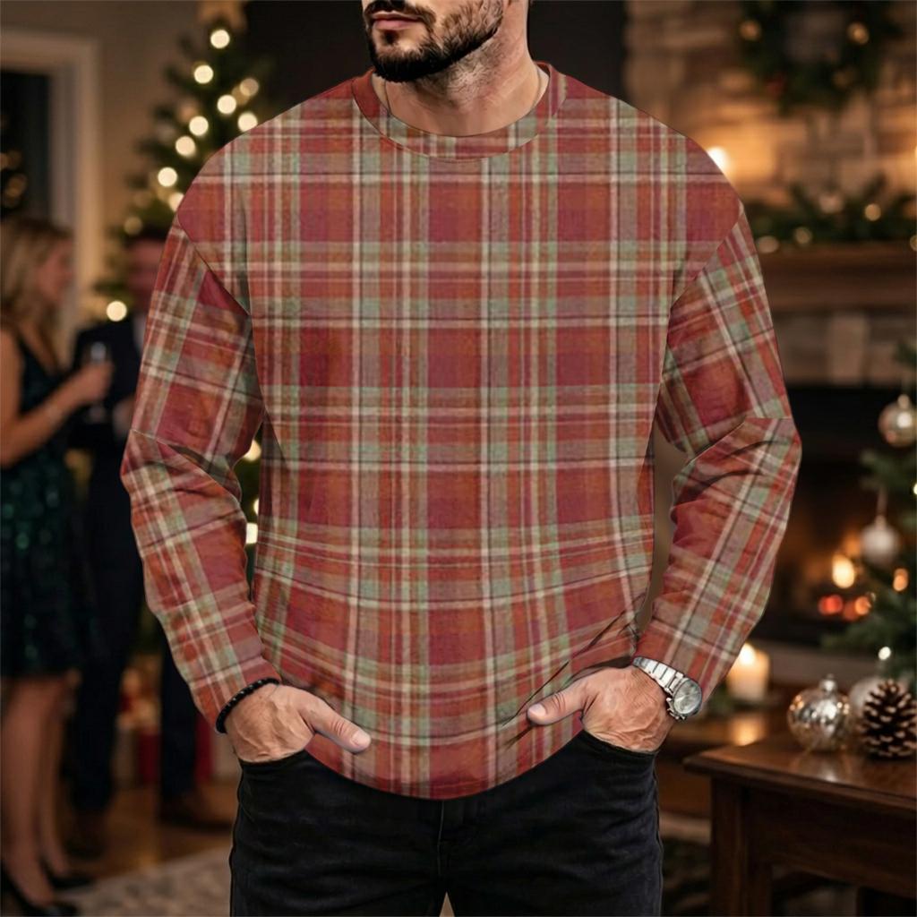Men's Casual Loose Fit Neck Long Sleeve Top with Christmas Print, Winter Base Layer