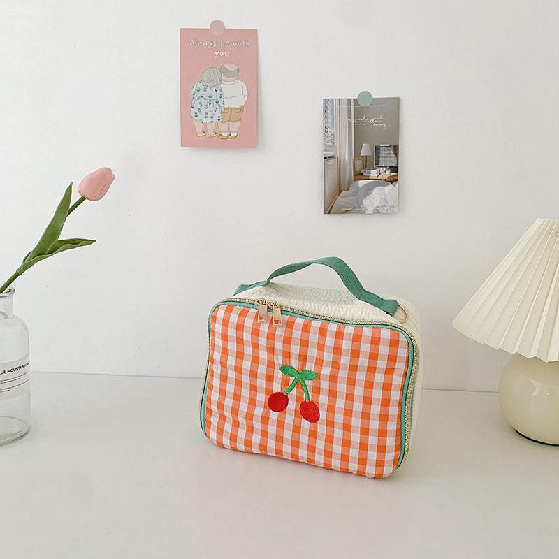 

Stylish Korean Children s Crossbody Bag Versatile Checkered Design Lightweight Cotton Fabric