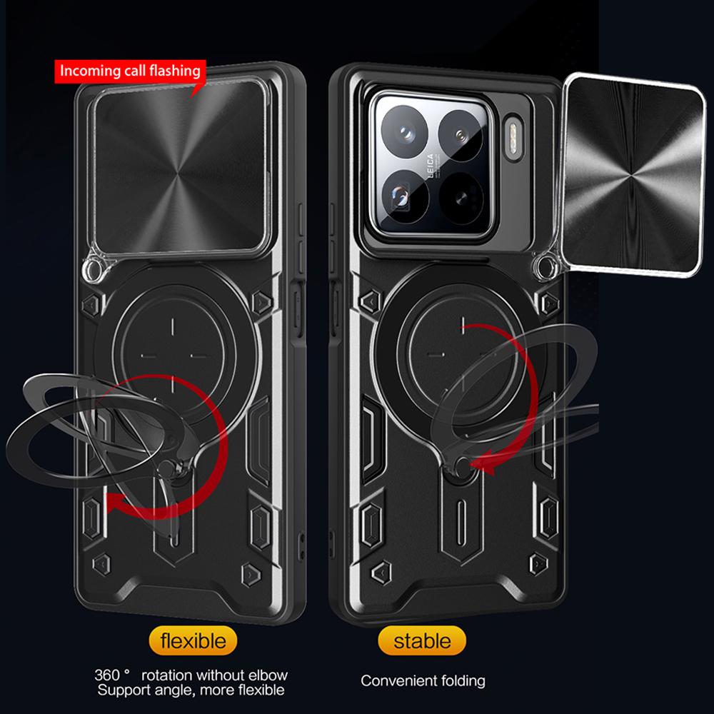 Slide Camera Funda for Xiaomi 15 Pro Case Armor Slide Lens Magnetic Ring Stand Phone Cover for Xiaomi Mi 15 Capa
