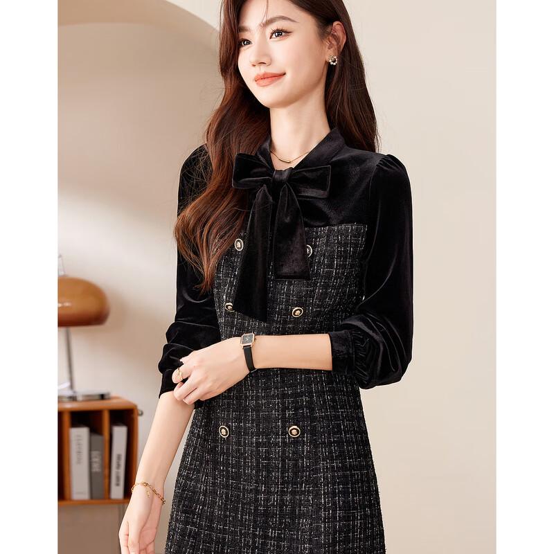 Si Shui Nian Hua Elegant A-Line Long Sleeve Mini Dress