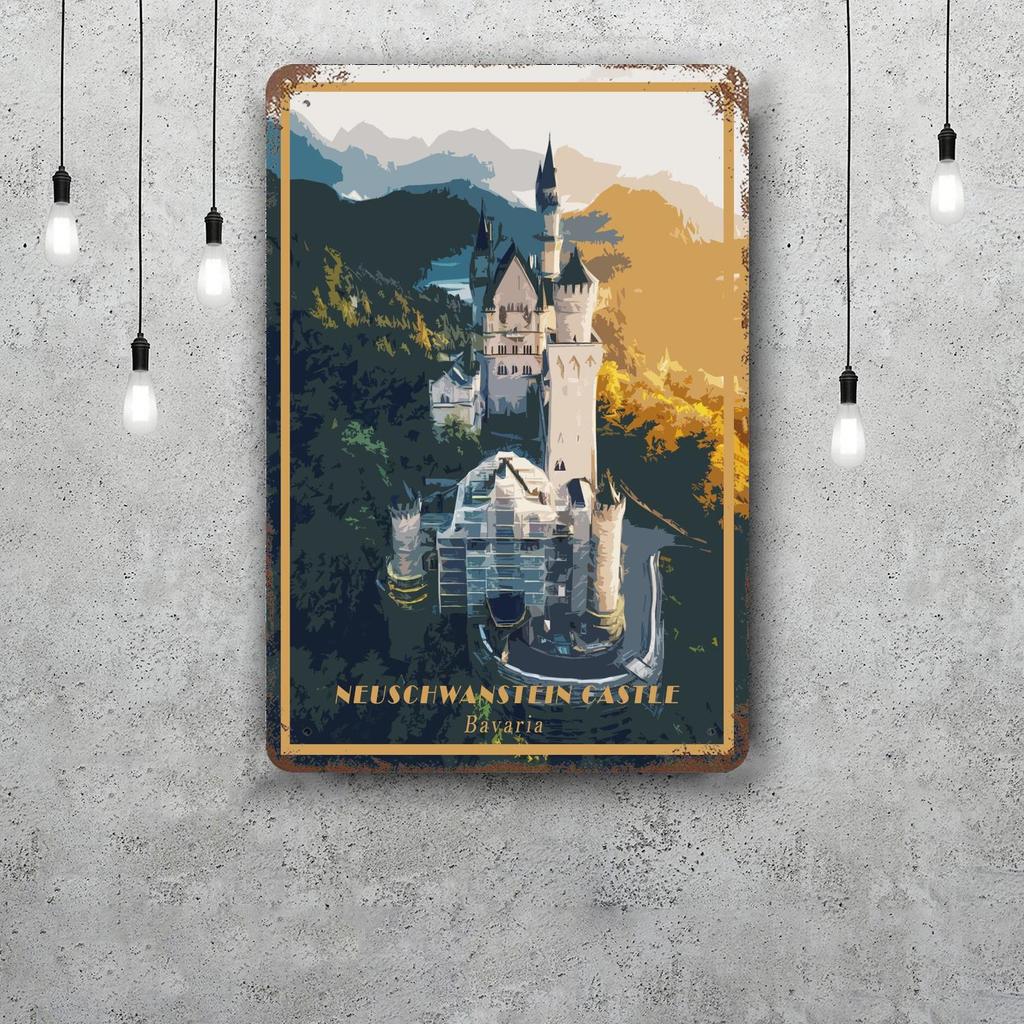 Neuschwanstein Castle Vintage Metal Tin Signs Posters Decor Retro Metal Plaque Wall Art Decor for Garage Bar