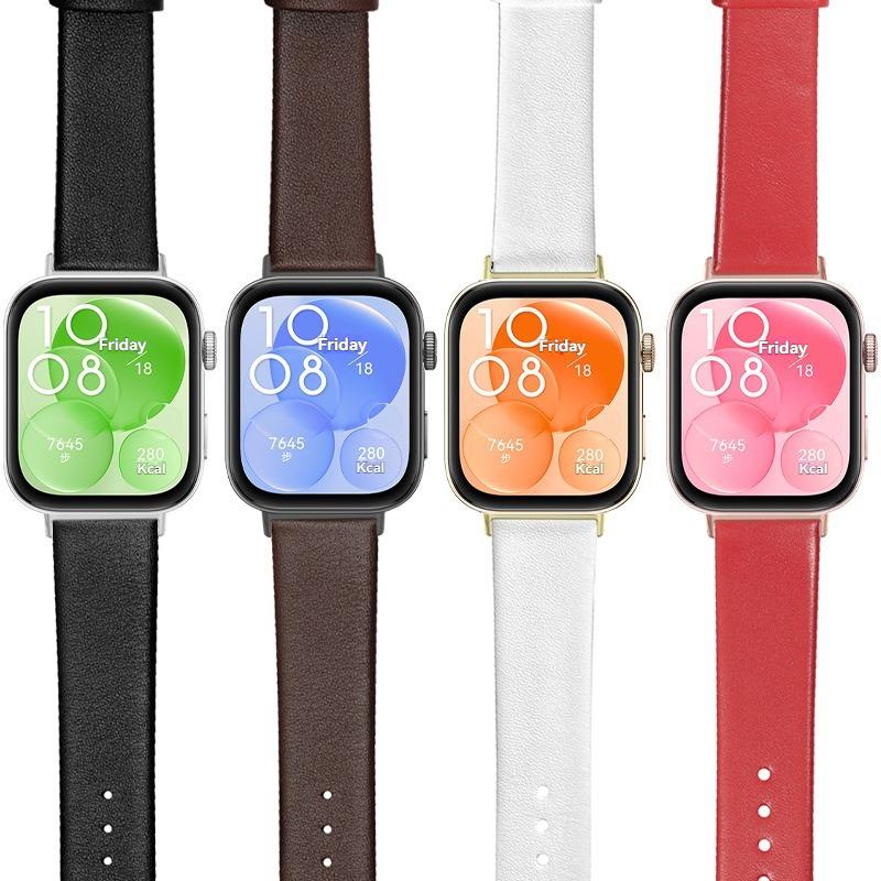 For Huawe Watch Fit3 Fit4 Leather Strap Sports Fit 3 Smart Watch Fit 4 Pro Wristband Ultra-thin Plain Cowhide Watch Chain