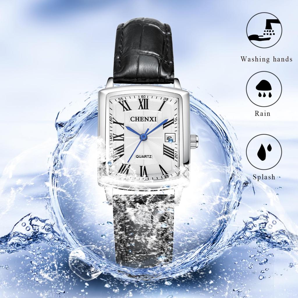 Watch with Genuine Leather Analog Antique Roman Square Quartz Fashion Accessory Perfect for and Boyfriend Gifts Ladies' Strap, Calendar, Display