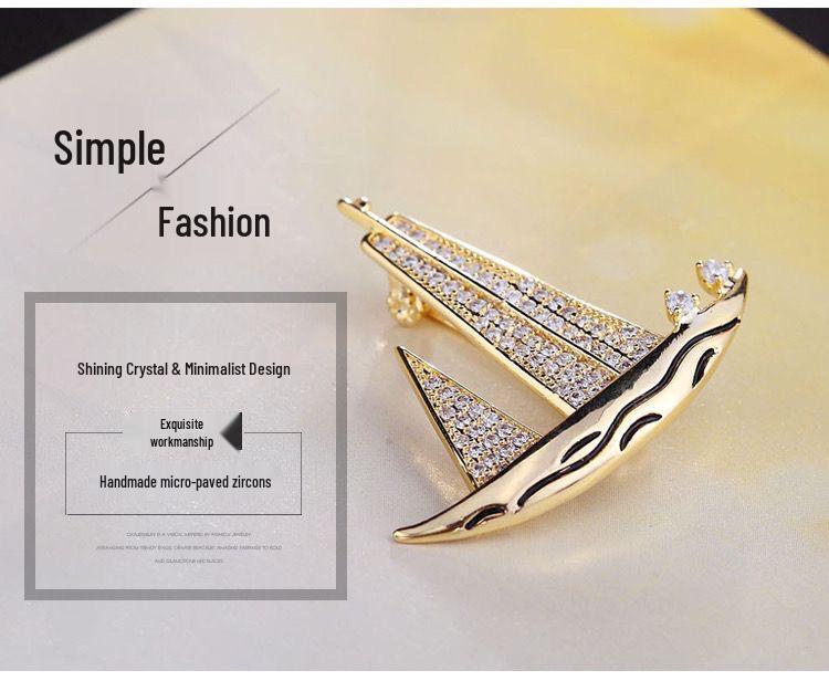 Men's Smooth Sailing Sailboat Zircon Brooch: Elegant Suit Jacket Pin Accessory