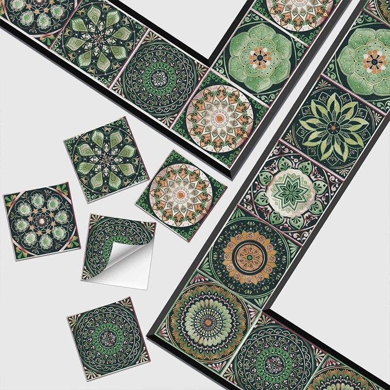 24 Vintage Mandala Wall Stickers, Kitchen Self-Adhesive Waterproof Tile Stickers, Bathroom Decoration Moroccan Art Mural