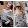 European & American Double Sleeve Off-the-Shoulder V-Neck Knit Scarf for Women