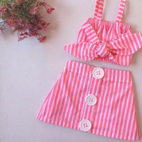 Cheap Newborn Baby Girl Cute Pink Clothes 2PCS Cotton Sleeveless Stripe