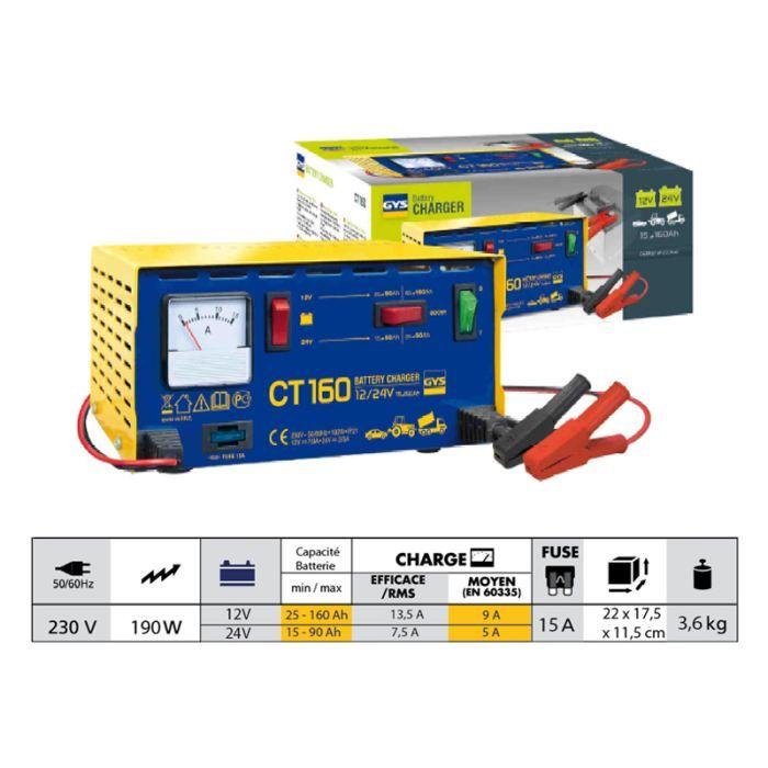 Chargeur de batterie traditionnel ct 160 gys 024106 - 12/24v - bobinage cuivre