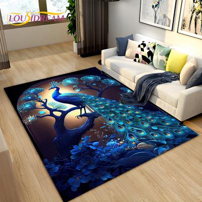 3D Peacock Bird Animal Cartoon Area Rug,Carpet Rug for Living Room Bedroom Sofa Doormat Kitchen Decor,Child Non-slip Floor Mat