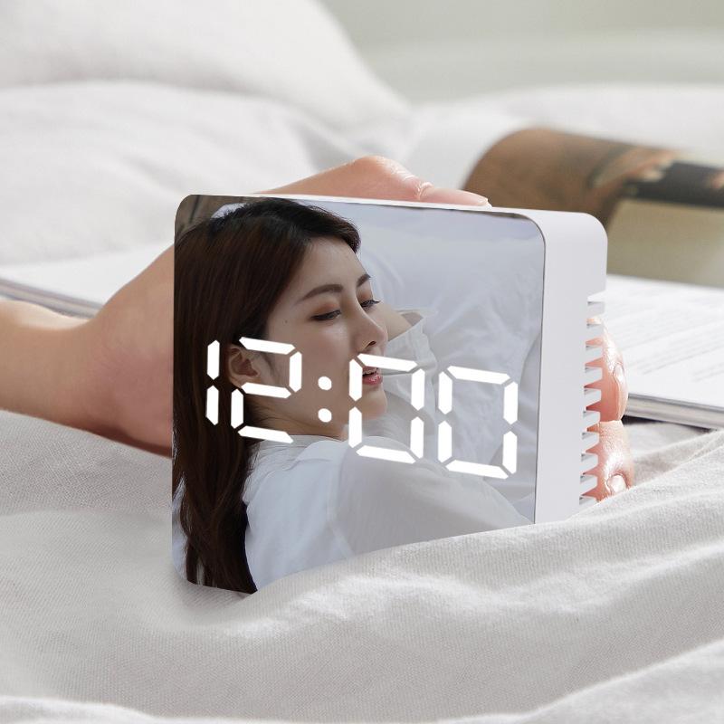 Multifunctional Mirror Clock LED Digital Mirror Clock Desktop Creative Makeup Mirror Alarm Clock Household Temperature Electronic Clock