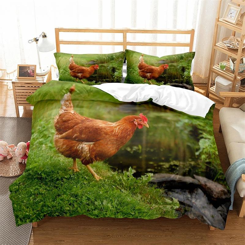 Farm Chicken King Queen Full Duvet Cover Hen Lovely Chick Bedding Set Family Animal Quilt Cover 2/3pcs Polyester Comforter Cover
