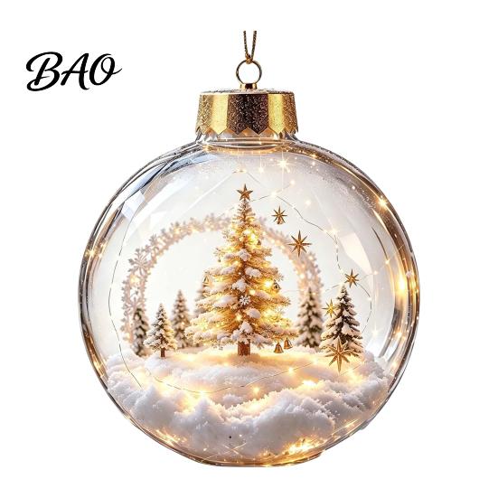 Unique Xmas Party Souvenirs Glowing Christmas Story Ornament, Light-Up Ball with Warm LED Light, Mini Holiday Acrylic Festive Tree Baubles Scene