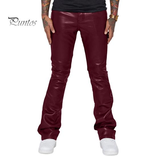 Pantaloni din piele artificială pentru bărbați, cu talie mijlocie, largi, netezi, de culoare uni, stil hip hop, pantaloni evazați de performanță de petrecere în club