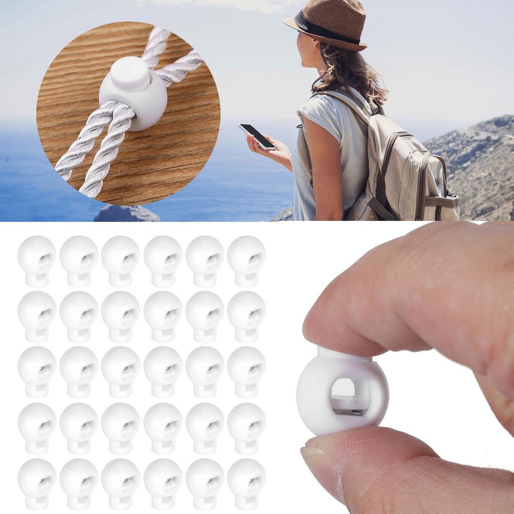 300 Pezzi Blocca Laccio a Foro Singolo Forma Sferica Clip a Molla per Corda di Plastica Accessori per Bagagli