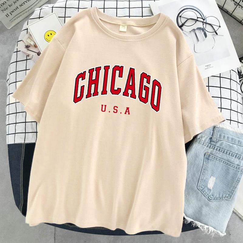 Chicago Usa City Tricou cu imprimeu grafic pentru femei Tricou Street Summer Tricou casual oversize cu mânecă scurtă, respirabil