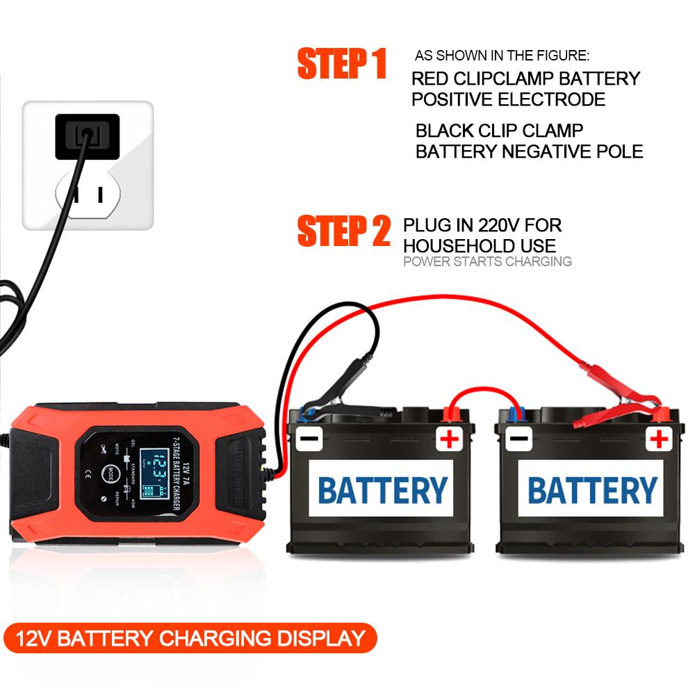 12V 7A Wet Dry Lead Acid Battery Chargers Digital LCD Display 7 Stage Automatic Smart Car Batteries Charger Cartronics Universal